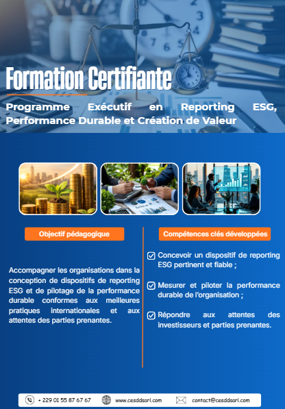 Programme Exécutif en Reporting ESG, Performance Durable et Création de Valeur
